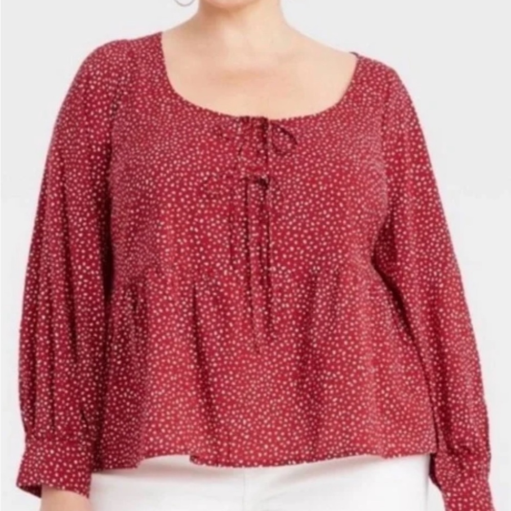 Ava & Viv cute peplum red & white polka dot blouse Size: 3X